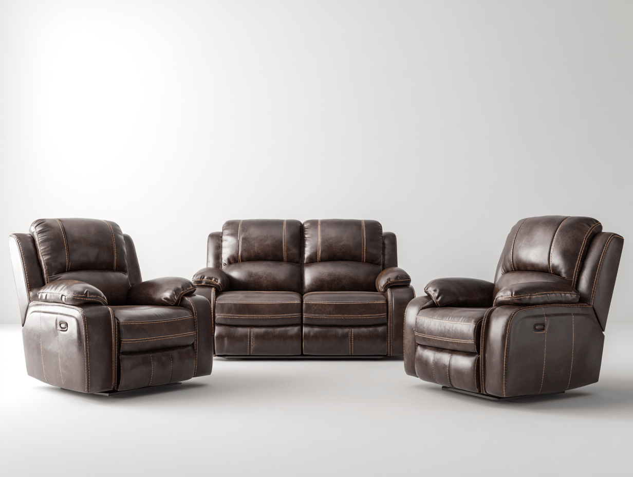 Ensemble canapé 2 places et 2 fauteuils – cuir synthétique brun – style classique – avec fonction relax-Nicheena