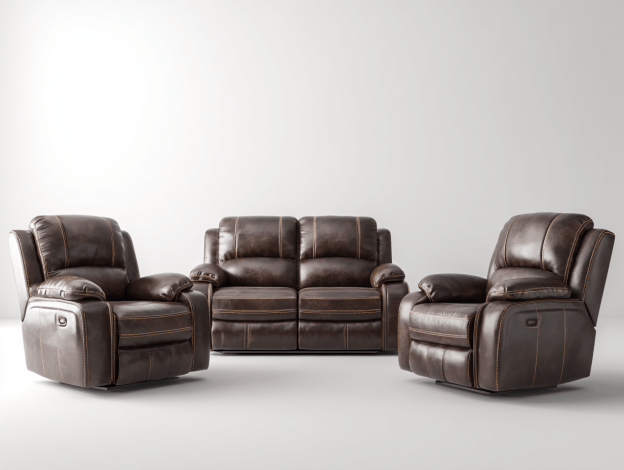 Ensemble canapé 2 places et 2 fauteuils – cuir synthétique brun – style classique – avec fonction relax-Nicheena