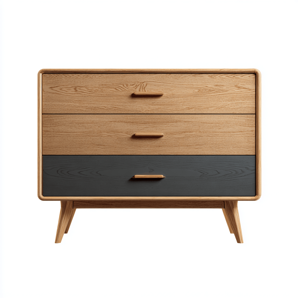 Commode 3 tiroirs – chêne clair et noir – design rétro scandinave-Nicheena