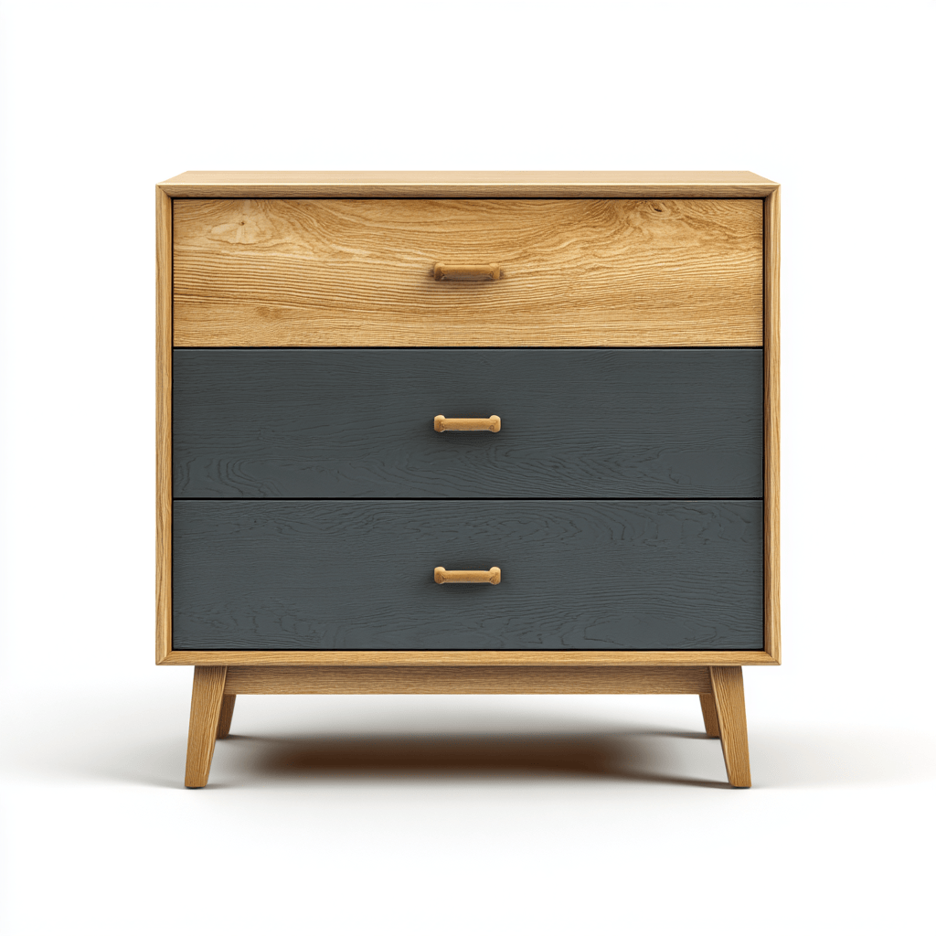 Commode 3 tiroirs – chêne clair et gris foncé – style scandinave-Nicheena