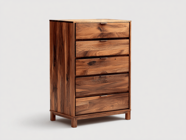 Commode en bois massif 80×42×110 cm – 5 tiroirs – style rustique moderne-Nicheena