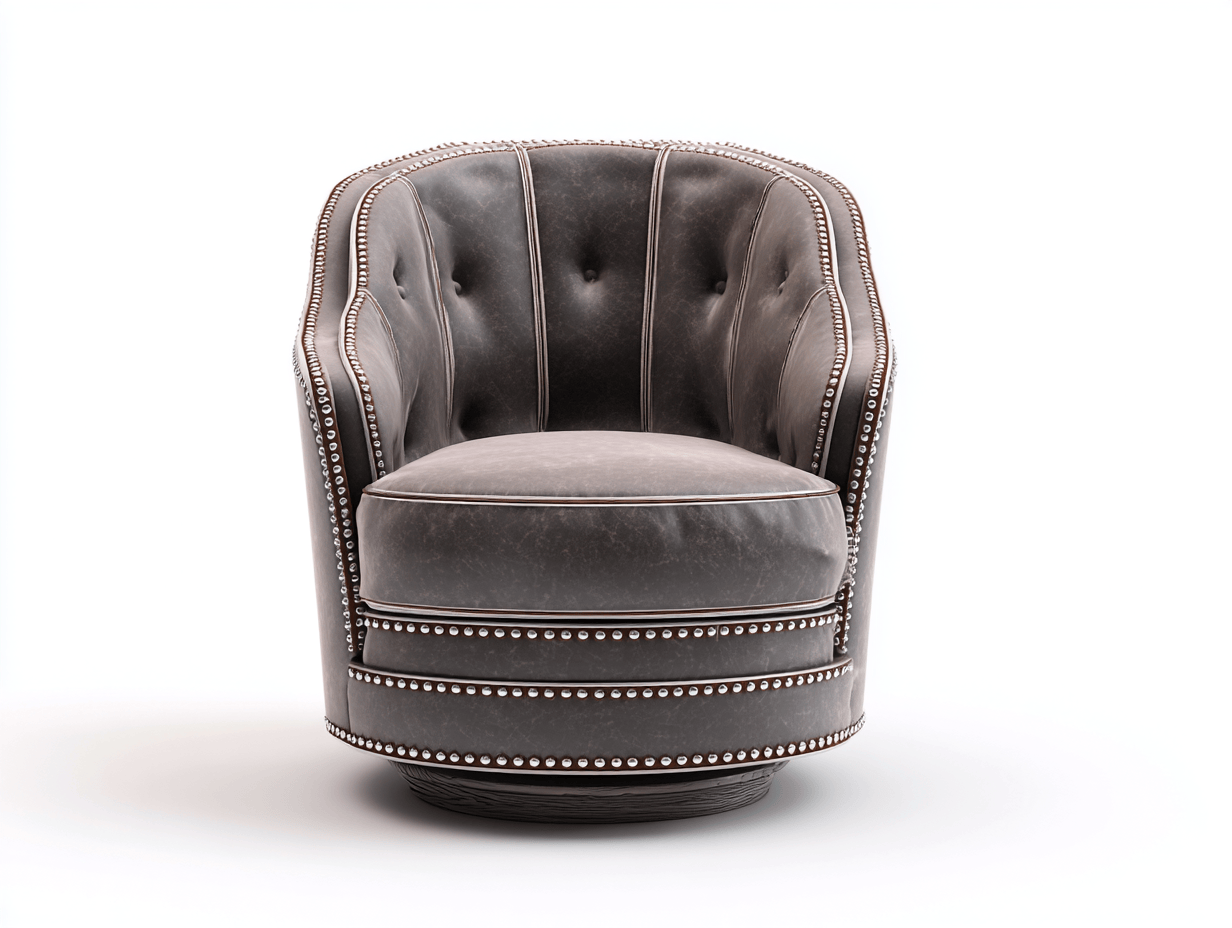 Fauteuil pivotant en similicuir 80×75×90 cm – gris – clous décoratifs – style classique-Nicheena