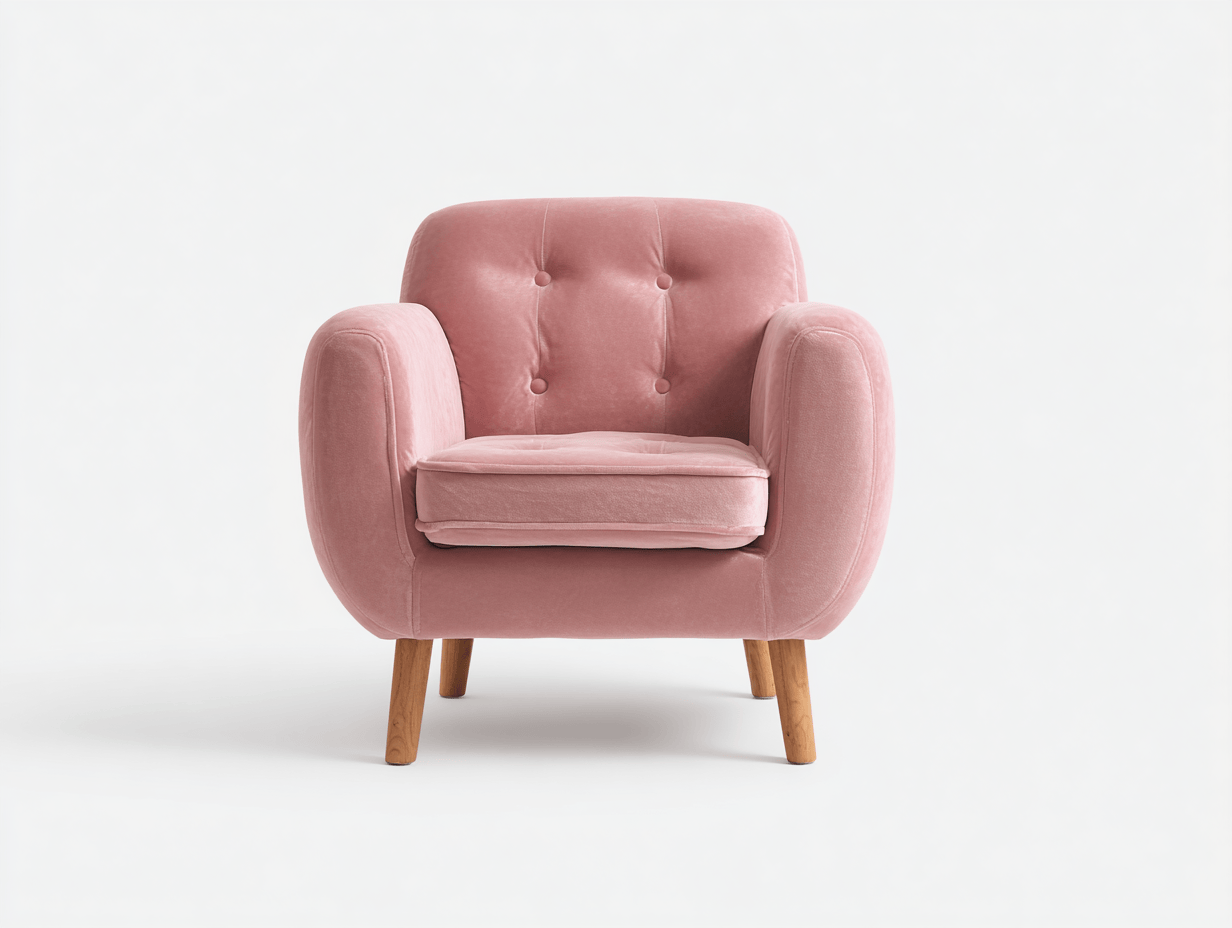 Fauteuil en tissu velours rose 85×80 cm – style scandinave moderne avec pieds en bois-Nicheena