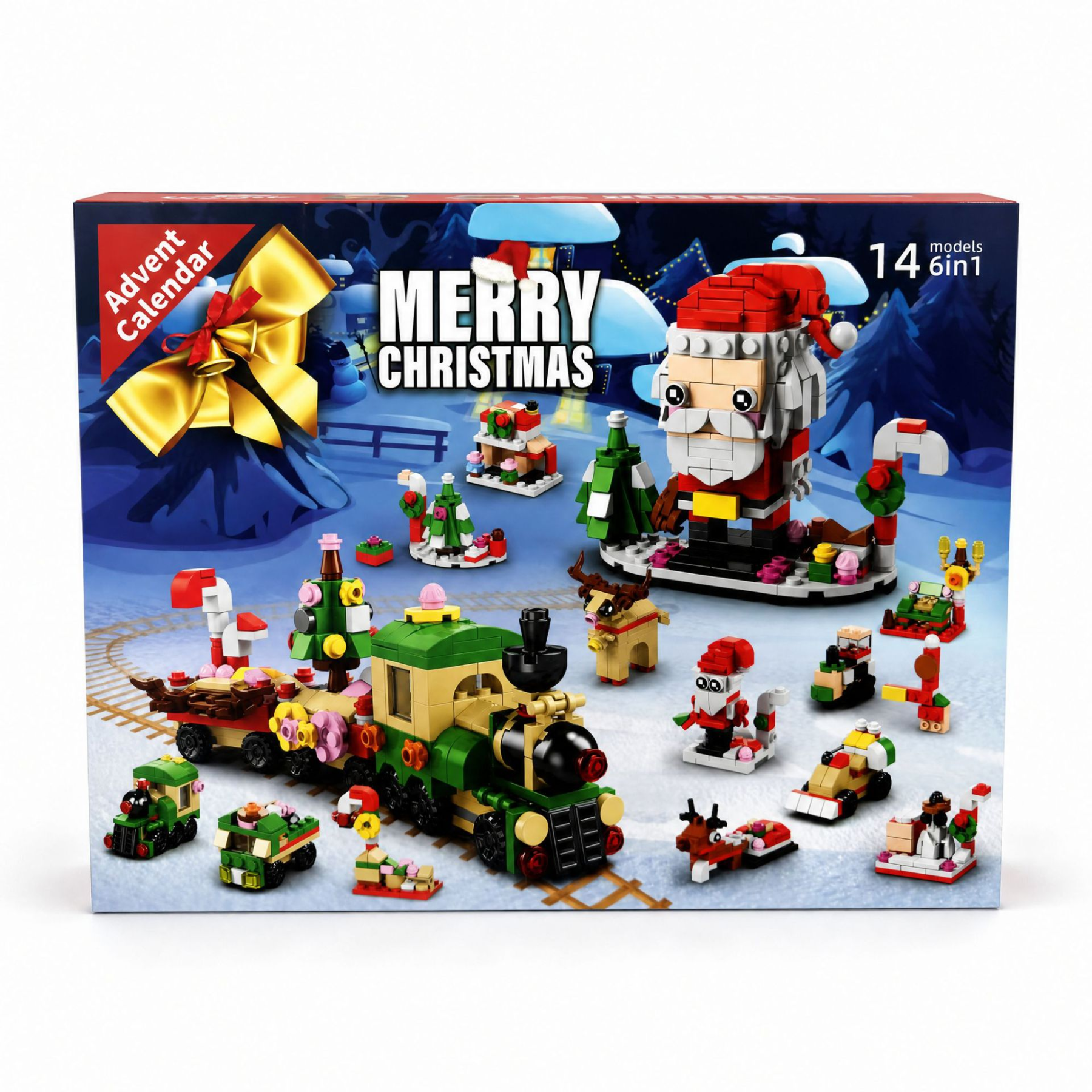 Christmas Building Block Blind Box, 14 Mini Builds & 6-in-1 Holiday Display Set