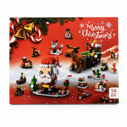 Christmas Building Block Blind Box, 14 Mini Builds & 6-in-1 Holiday Display Set