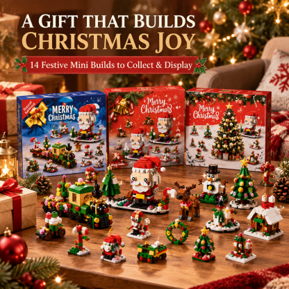 Christmas Building Block Blind Box, 14 Mini Builds & 6-in-1 Holiday Display Set