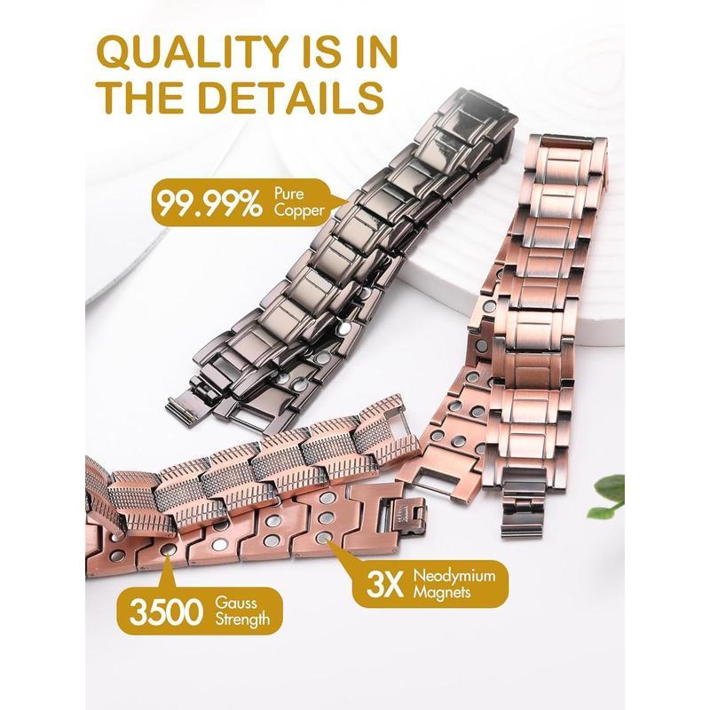Feraco Copper Bracelet for Men, 3X Ultra Strength Magnetic Bracelets, 99.99% Pure Copper with 3500 Gauss Neodymium Magnets, Adjustable