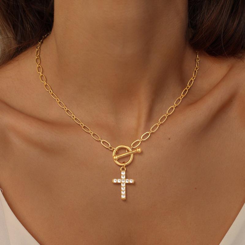 Charm Outdoorfun Cross Choker Necklace for Women, Thick Chunky Paperclip Chain Hip Hop Necklace Unisex Jewelry,Cuban Link Chain for Women Trendy Fashion jewelry gifts