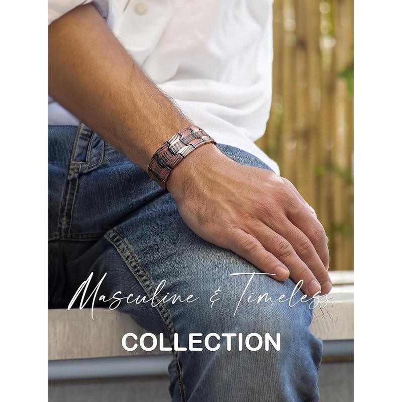Feraco Copper Bracelet for Men, 3X Ultra Strength Magnetic Bracelets, 99.99% Pure Copper with 3500 Gauss Neodymium Magnets, Adjustable