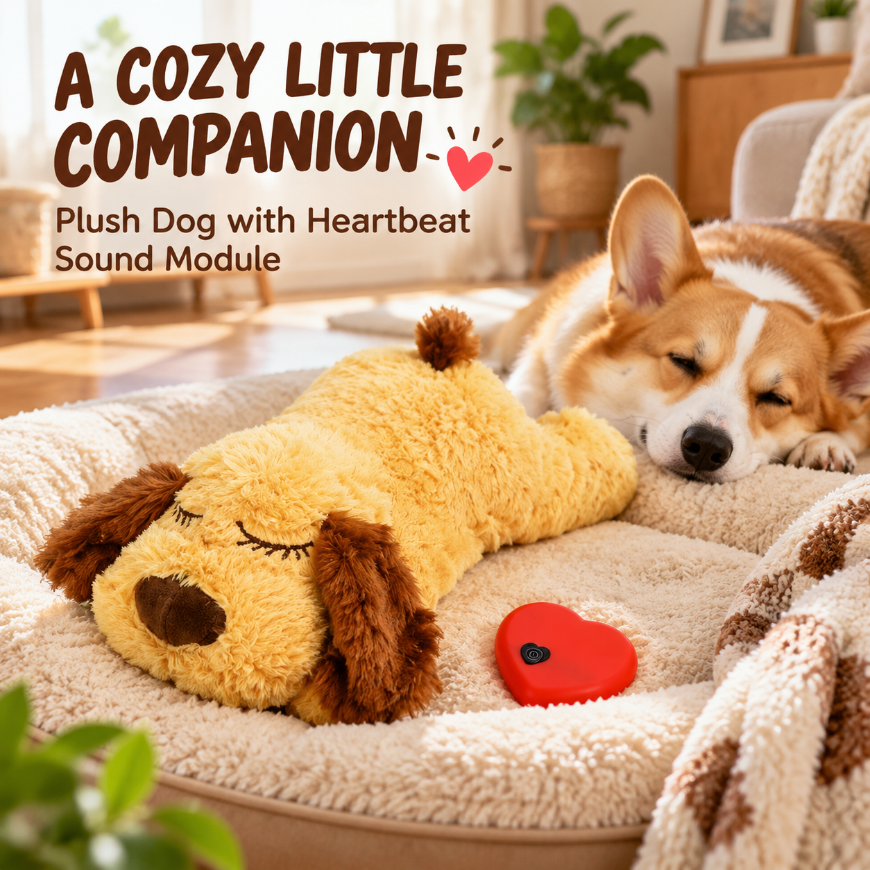 Heartbeat Plush Dog Toy for Pets, Soft Puppy Companion with Sound Module