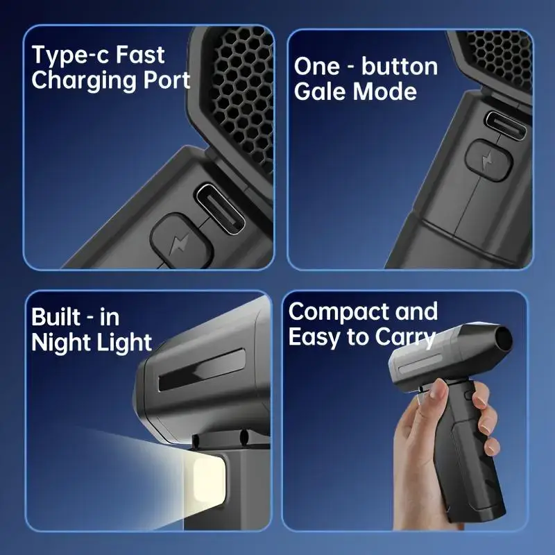 Handheld Cordless Electric Dust Cleaner - 6 Adjustable Speed Gears, Turbo Fan, Fast Charging, Portable Gray Specialty Power Tool, Includes Batteries, for Computer Keyboard, Outdoor Cleaning