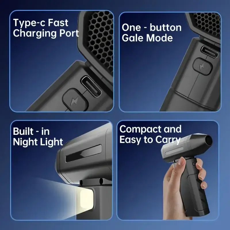 Handheld Cordless Electric Dust Cleaner - 6 Adjustable Speed Gears, Turbo Fan, Fast Charging, Portable Gray Specialty Power Tool, Includes Batteries, for Computer Keyboard, Outdoor Cleaning