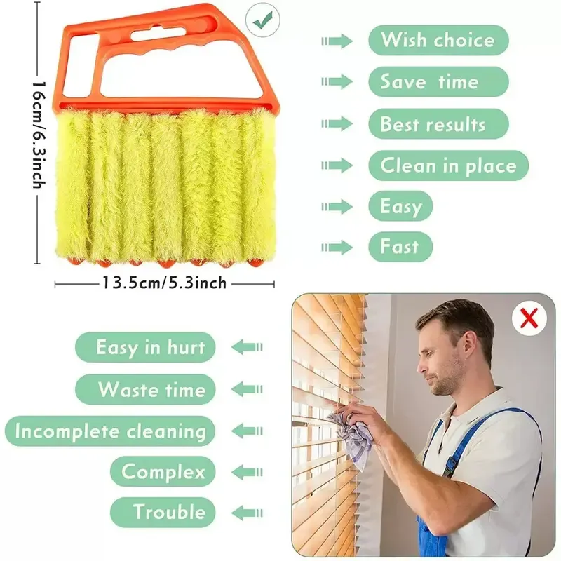 Window Blind Cleaning Brush, Window Blind Cleaner, Air Conditioning Outlet Dust Removal Brush, Hand-held Curtain Brush, Heavy Duty, Home Care Supplies, Yellow Household Items
