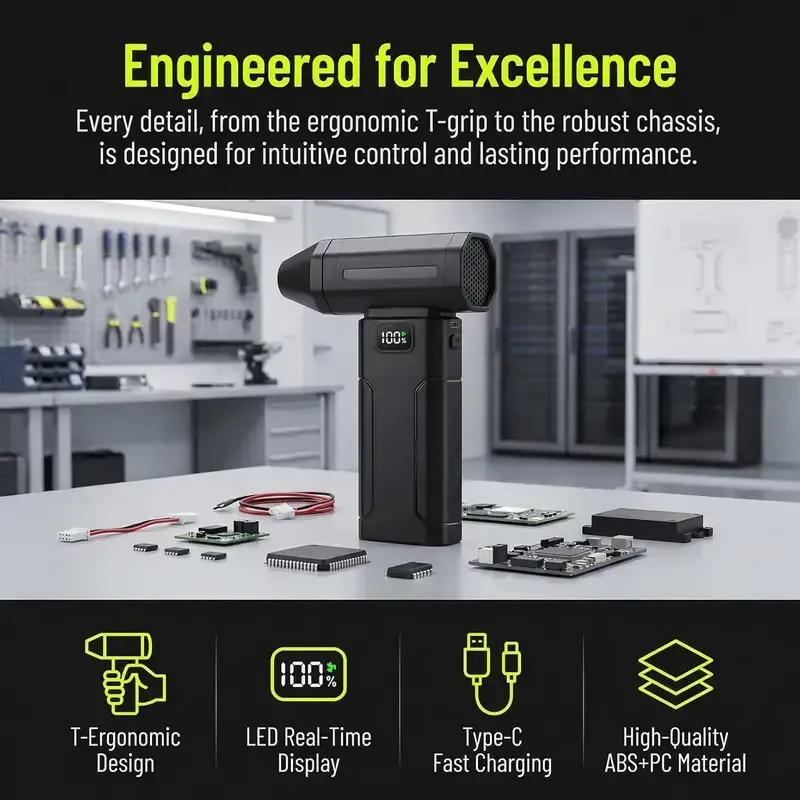 Handheld Cordless Electric Dust Cleaner - 6 Adjustable Speed Gears, Turbo Fan, Fast Charging, Portable Gray Specialty Power Tool, Includes Batteries, for Computer Keyboard, Outdoor Cleaning