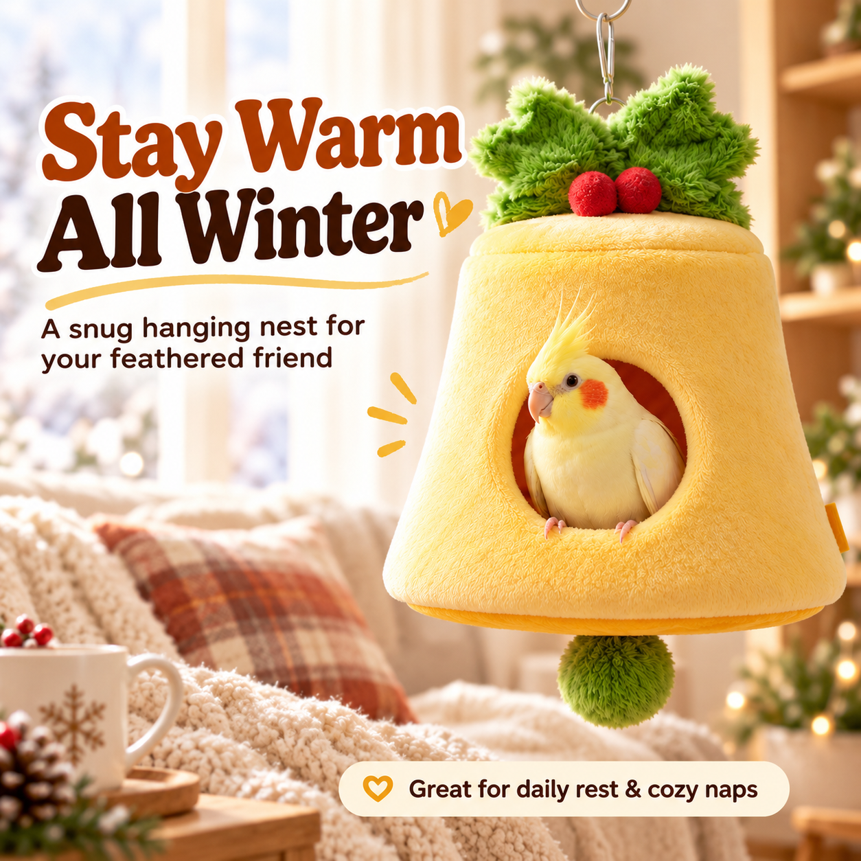 Cozy Hanging Plush Bird Hideaway for Small Birds