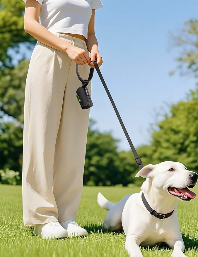 2-in-1 Dog Poop Bag Holder - Hard Plastic Insert and Fabric Outer Bag | One-Pull Smooth Dispensing (No More Stuck Bags) | Snap-On Strap Fits Retractable/Standard Leashes