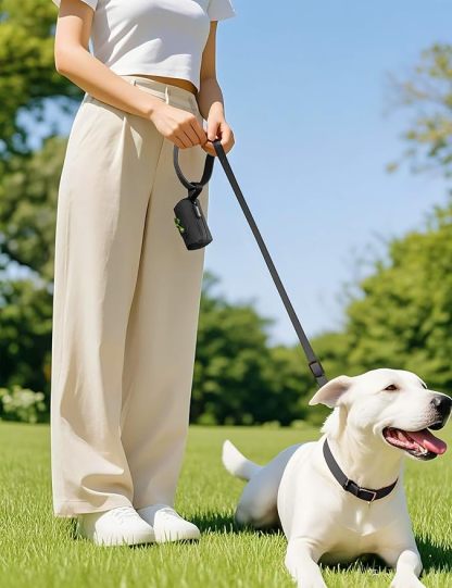 2-in-1 Dog Poop Bag Holder - Hard Plastic Insert and Fabric Outer Bag | One-Pull Smooth Dispensing (No More Stuck Bags) | Snap-On Strap Fits Retractable/Standard Leashes