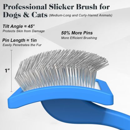 2 Pieces Nail Rake Brush for Dog and Pet Combs, Professional Dog Grooming Brush (Golden Pinscher, Poodle, Labrador) with Extra Long Needles, Effectively Removes Tangles, Knots and Mats (Blue)