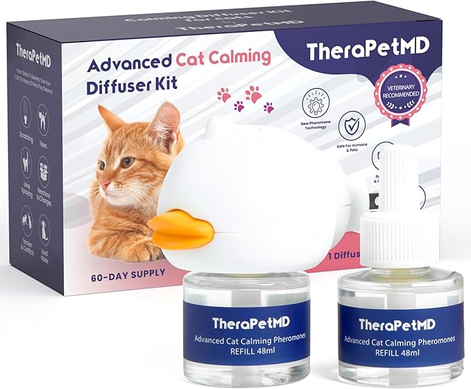 Cat Calming Diffuser Pheromone Kit - Multi-Cat Anxiety Relief Stress Insert 700 Square Feet Coverage Veterinarian Recommended.