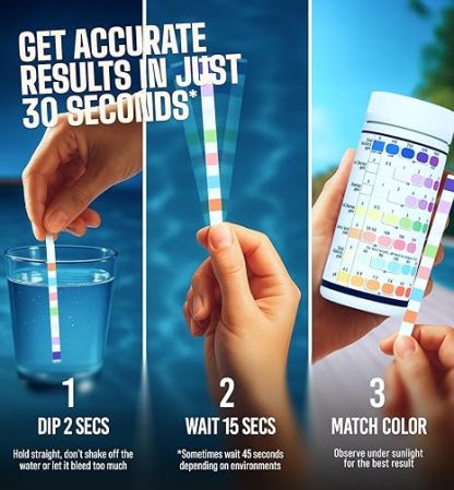 7-in-1 Pool Spa Test Strips - 162 Accurate Pool Water Test Kit for Bromine, Total Alkalinity, pH, Free Chlorine, Total Hardness, Cyanate, and Total Chlorine