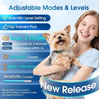 Dog barking collar, smart barking collar for small dogs, 5-15 lbs (about 2.3-6.8 kg) medium and large dogs, effective AI barking collar, adjustable beep vibration mode and 7 sensitivity levels, automatic dog anti-barking device