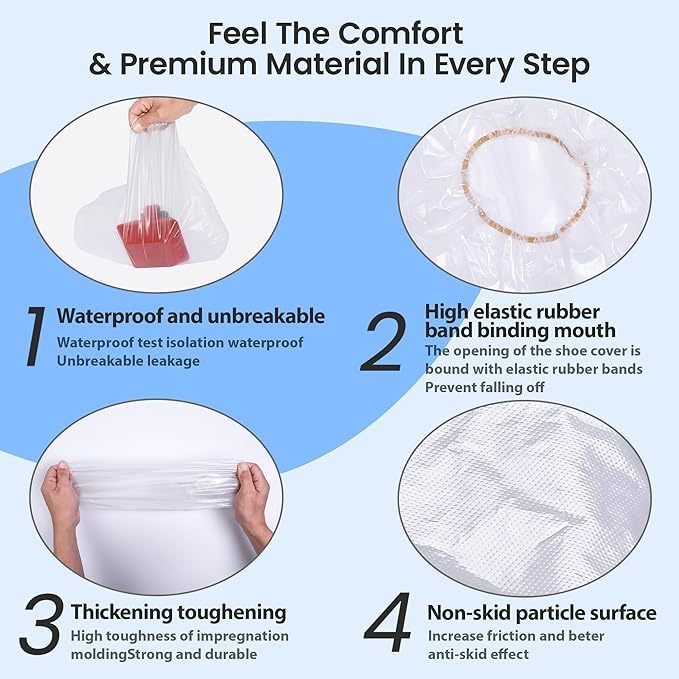 10 Pairs of Rainproof Waterproof Shoe Covers - Disposable Plastic Rain Shoe Covers - Non-Slip Indoor Outdoor Rain Covers for Men and Women - Waterproof Boot Protectors - Clear