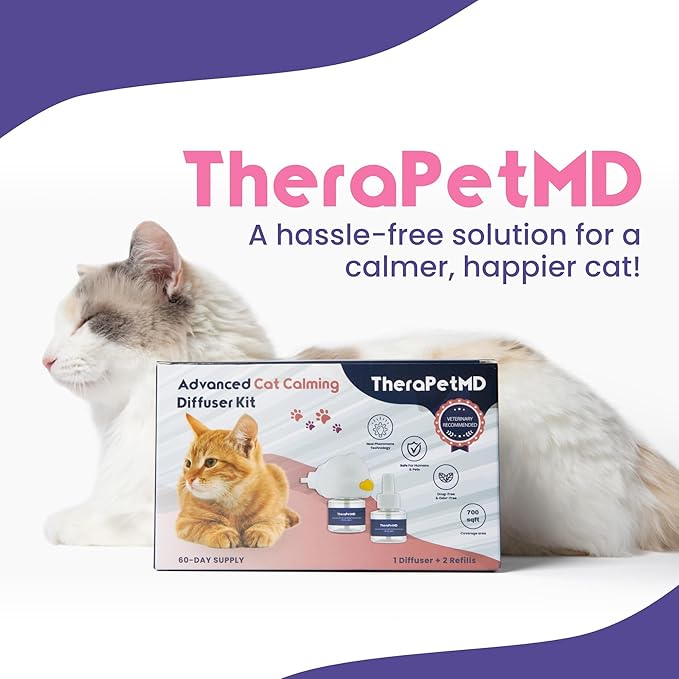 Cat Calming Diffuser Pheromone Kit - Multi-Cat Anxiety Relief Stress Insert 700 Square Feet Coverage Veterinarian Recommended.