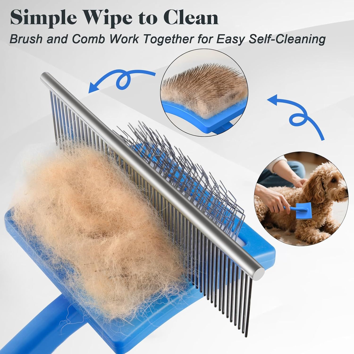 2 Pieces Nail Rake Brush for Dog and Pet Combs, Professional Dog Grooming Brush (Golden Pinscher, Poodle, Labrador) with Extra Long Needles, Effectively Removes Tangles, Knots and Mats (Blue)