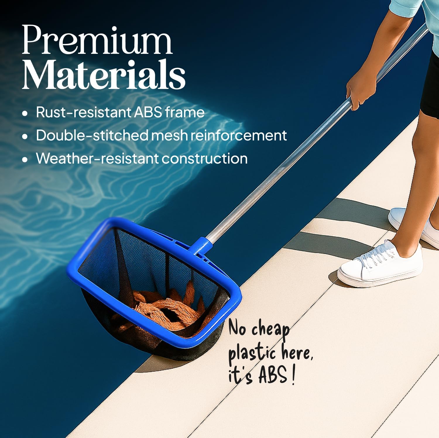 Pool Skimmer Net for Cleaning - Heavy Duty Deep Mesh Pool Net Skimmer - Fine Leaf Rake Net for Pools, Ponds - Sturdy Frame - Fits Standard Pool Poles (Net Only, No Poles)