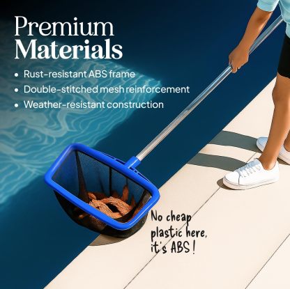 Pool Skimmer Net for Cleaning - Heavy Duty Deep Mesh Pool Net Skimmer - Fine Leaf Rake Net for Pools, Ponds - Sturdy Frame - Fits Standard Pool Poles (Net Only, No Poles)