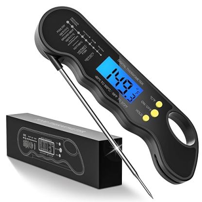 Instant Read Meat Thermometer, Fast and Accurate Digital Food Thermometer with Backlight, Waterproof Magnet, Suitable for Grilling, Cooking, BBQ, Smoker, Baking and Candy Making Black