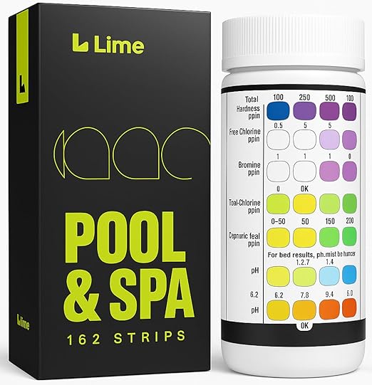 7-in-1 Pool Spa Test Strips - 162 Accurate Pool Water Test Kit for Bromine, Total Alkalinity, pH, Free Chlorine, Total Hardness, Cyanate, and Total Chlorine