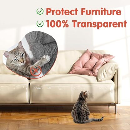 18-Piece Large Cat Scratching Furniture Protectors, Clear Cat Paw Protectors, Single-Sided Self-Adhesive Pet Deterrent Sofa Covers, 17 Inch