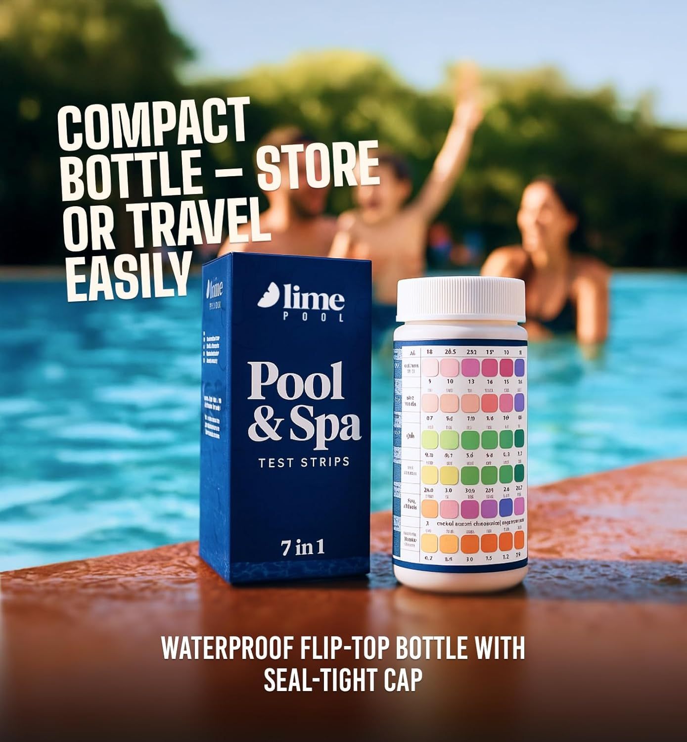 7-in-1 Pool Spa Test Strips - 162 Accurate Pool Water Test Kit for Bromine, Total Alkalinity, pH, Free Chlorine, Total Hardness, Cyanate, and Total Chlorine