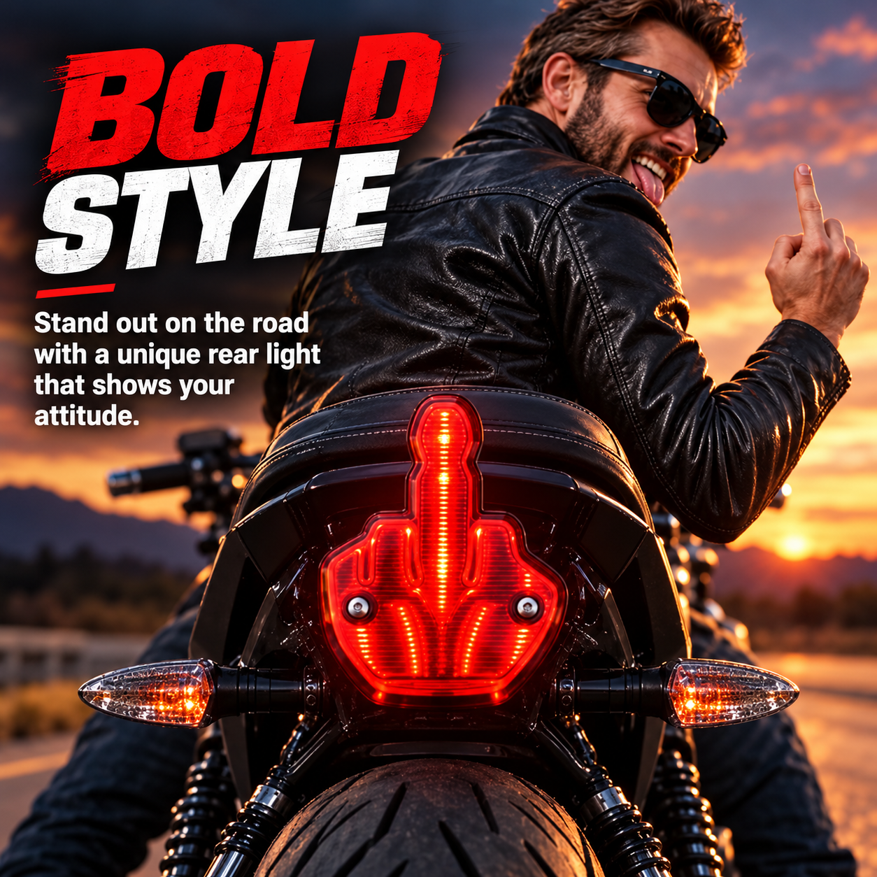 Middle Finger Motorcycle Rear Accent Light – Bold Red Design