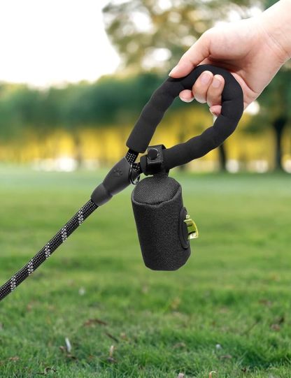2-in-1 Dog Poop Bag Holder - Hard Plastic Insert and Fabric Outer Bag | One-Pull Smooth Dispensing (No More Stuck Bags) | Snap-On Strap Fits Retractable/Standard Leashes
