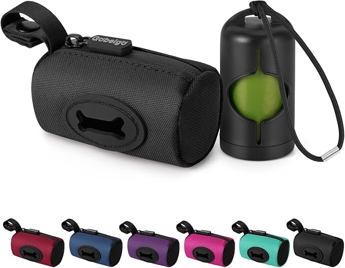 2-in-1 Dog Poop Bag Holder - Hard Plastic Insert and Fabric Outer Bag | One-Pull Smooth Dispensing (No More Stuck Bags) | Snap-On Strap Fits Retractable/Standard Leashes