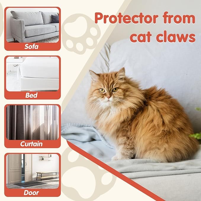 18-Piece Large Cat Scratching Furniture Protectors, Clear Cat Paw Protectors, Single-Sided Self-Adhesive Pet Deterrent Sofa Covers, 17 Inch