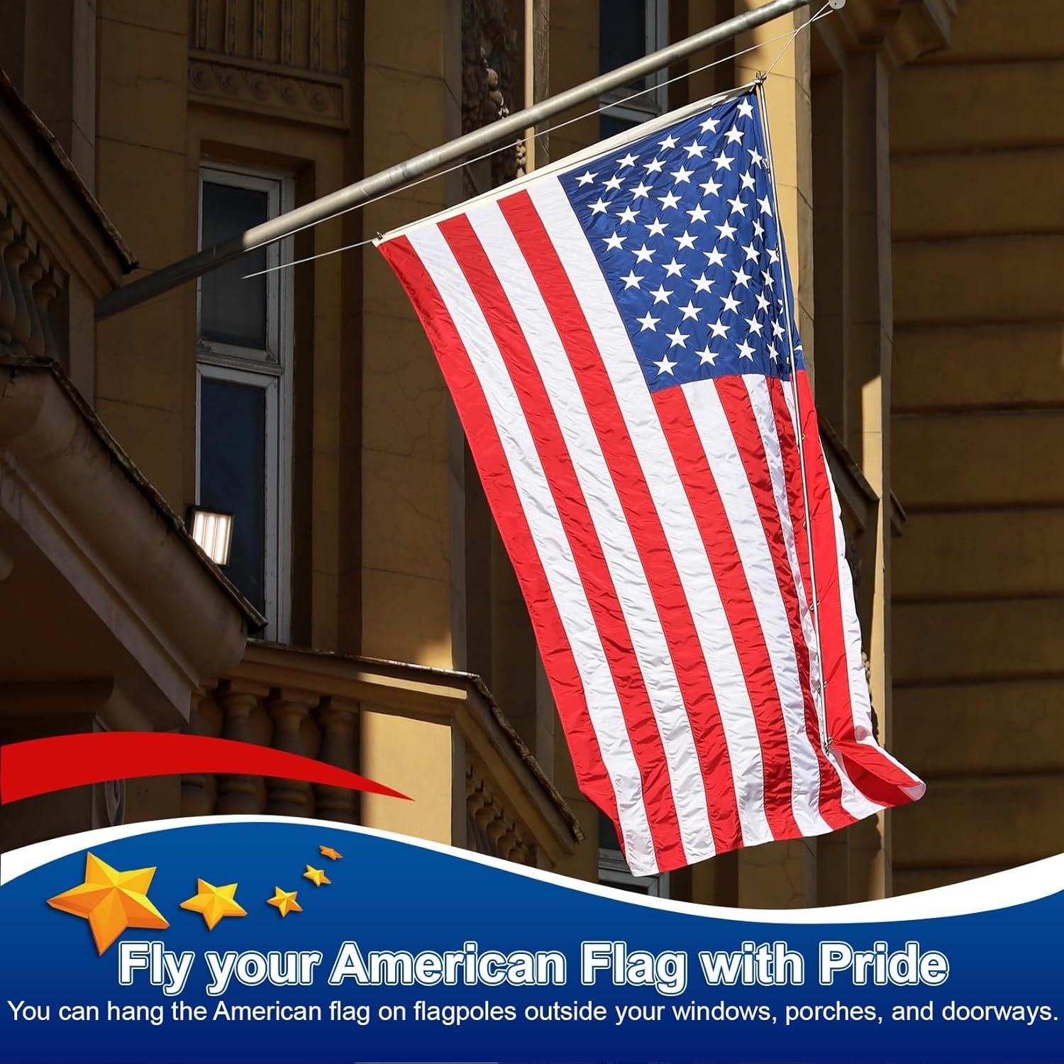 Sturdy American Flag 4x6 ft Outdoor Heavy Duty, 100% Made in the USA American Flag, Colorfast American Flag for Exterior 4x6, Embroidered American Flag, 4 x 6 American Flag, Best High Wind All Weather USA Flag, Indestructible Flag, Destructible American F