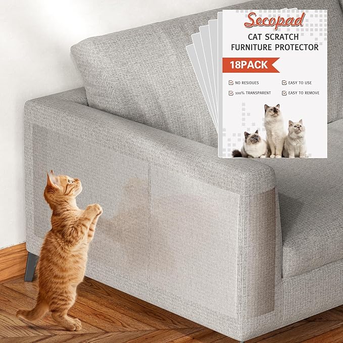 18-Piece Large Cat Scratching Furniture Protectors, Clear Cat Paw Protectors, Single-Sided Self-Adhesive Pet Deterrent Sofa Covers, 17 Inch
