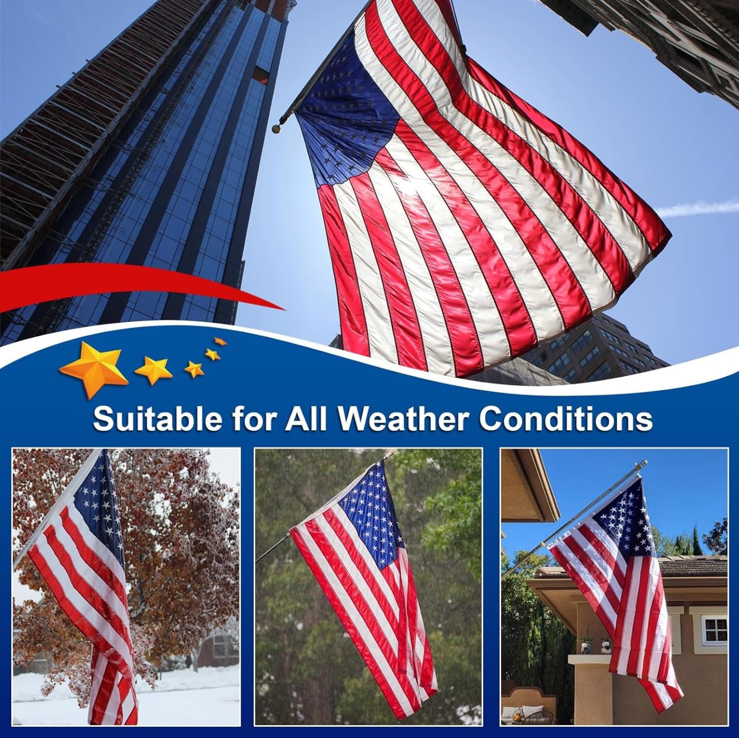 Sturdy American Flag 4x6 ft Outdoor Heavy Duty, 100% Made in the USA American Flag, Colorfast American Flag for Exterior 4x6, Embroidered American Flag, 4 x 6 American Flag, Best High Wind All Weather USA Flag, Indestructible Flag, Destructible American F