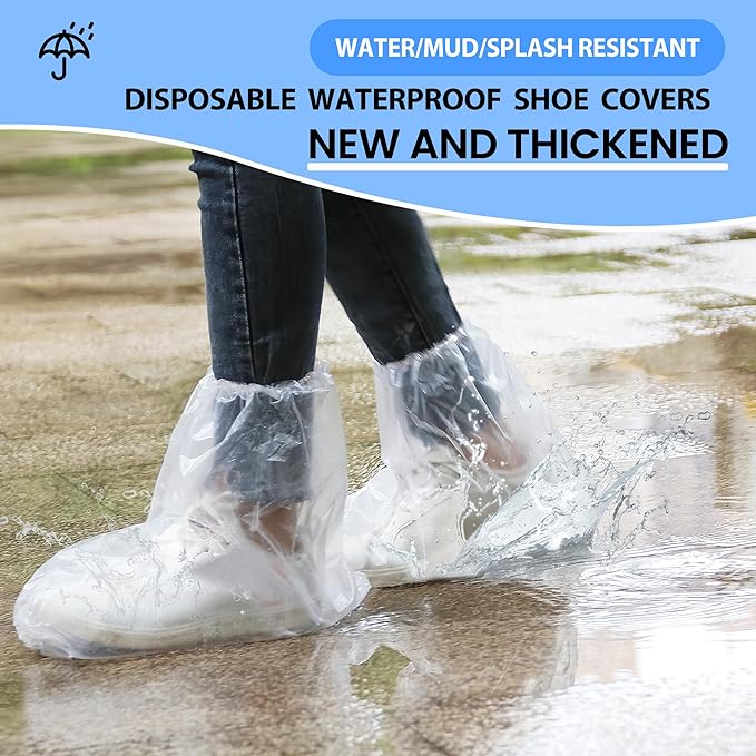 10 Pairs of Rainproof Waterproof Shoe Covers - Disposable Plastic Rain Shoe Covers - Non-Slip Indoor Outdoor Rain Covers for Men and Women - Waterproof Boot Protectors - Clear