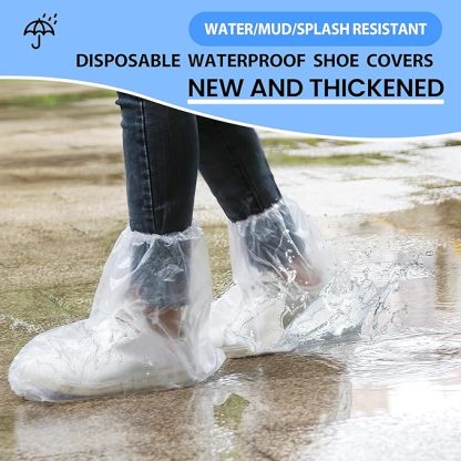 10 Pairs of Rainproof Waterproof Shoe Covers - Disposable Plastic Rain Shoe Covers - Non-Slip Indoor Outdoor Rain Covers for Men and Women - Waterproof Boot Protectors - Clear