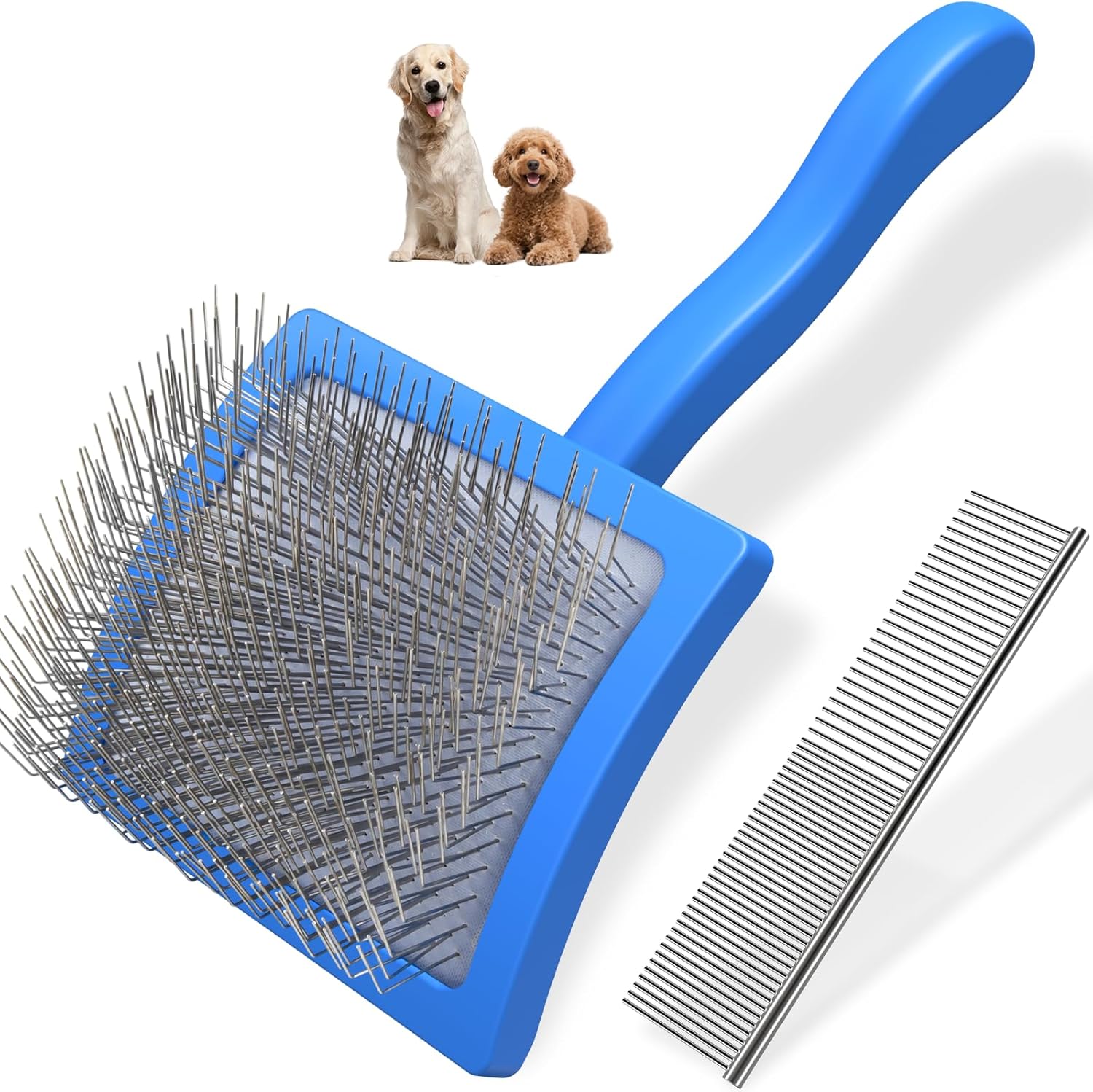 2 Pieces Nail Rake Brush for Dog and Pet Combs, Professional Dog Grooming Brush (Golden Pinscher, Poodle, Labrador) with Extra Long Needles, Effectively Removes Tangles, Knots and Mats (Blue)