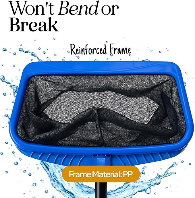Pool Skimmer Net for Cleaning - Heavy Duty Deep Mesh Pool Net Skimmer - Fine Leaf Rake Net for Pools, Ponds - Sturdy Frame - Fits Standard Pool Poles (Net Only, No Poles)