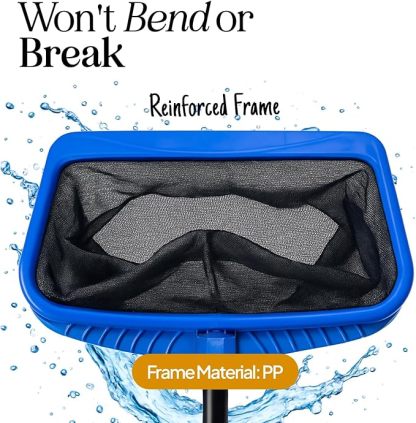 Pool Skimmer Net for Cleaning - Heavy Duty Deep Mesh Pool Net Skimmer - Fine Leaf Rake Net for Pools, Ponds - Sturdy Frame - Fits Standard Pool Poles (Net Only, No Poles)