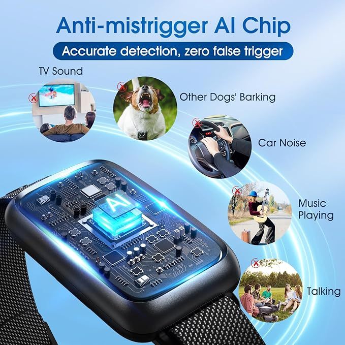 Dog barking collar, smart barking collar for small dogs, 5-15 lbs (about 2.3-6.8 kg) medium and large dogs, effective AI barking collar, adjustable beep vibration mode and 7 sensitivity levels, automatic dog anti-barking device