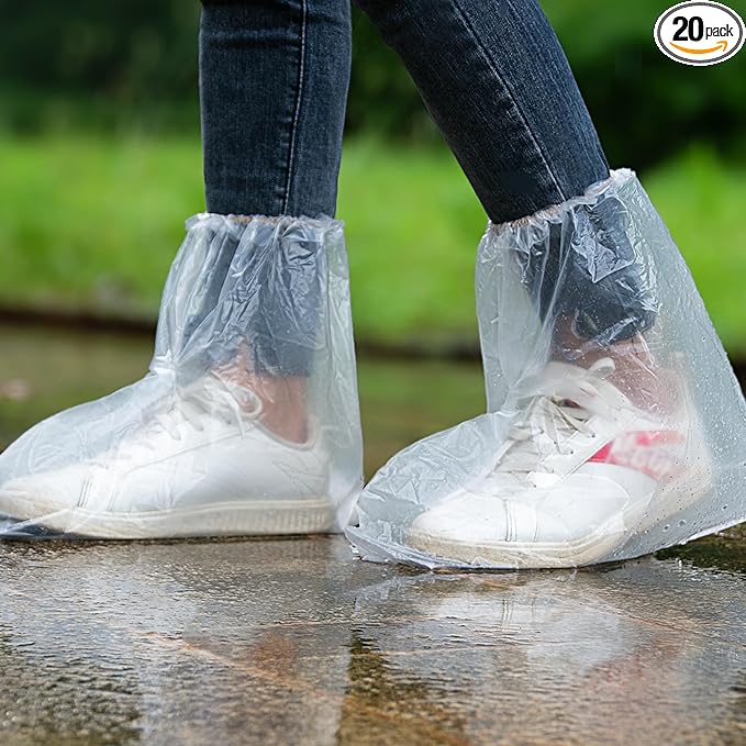 10 Pairs of Rainproof Waterproof Shoe Covers - Disposable Plastic Rain Shoe Covers - Non-Slip Indoor Outdoor Rain Covers for Men and Women - Waterproof Boot Protectors - Clear