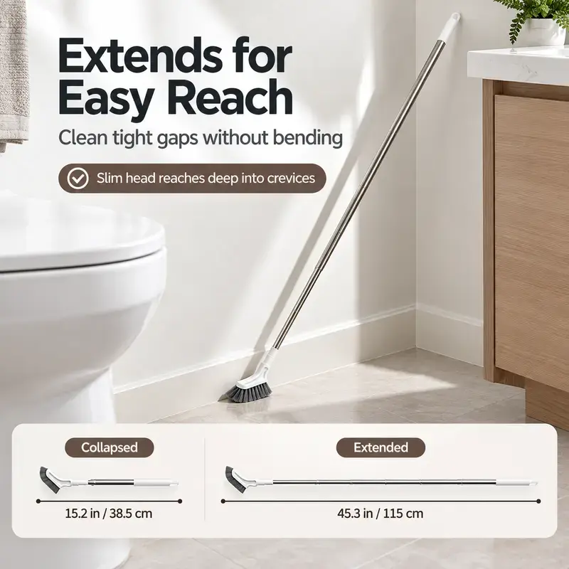 Telescopic Long Handle Crevice Cleaning Brush for Narrow Gaps in Bathrooms Toilets Floors and Windows Ideal for Hard-to-Reach Spaces
