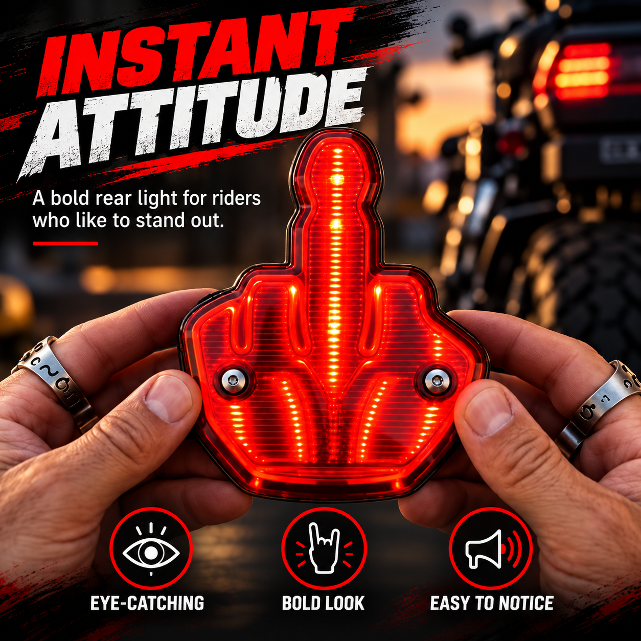 Middle Finger Motorcycle Rear Accent Light – Bold Red Design